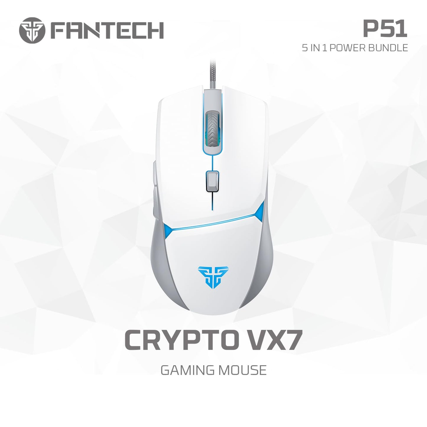 FANTECH 5 in-1 Gaming Keyboard and Mouse Combo, Rainbow LED Backlit Wired Keyboard, Headset and Headphone Stand Gaming Mouse Pad,Wired Mice, for,PC,Laptop,Xbox White
