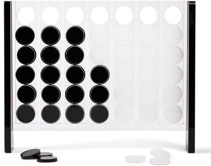 Unique Four in a Row - Acrylic 4 in a Row Game - Board Game Decor - Coffee Table Games - 2 Player Board Games for Family - Connect The Four Pieces Game - Classic Strategy Family Game (Black and White)