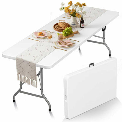 HLPB Folding Table Picnic Table, 8 ft Portable Camping Table with Handle and Safety Locks, Foldable Table Plastic Dining Table Indoor Outdoor for Camping, Picnic and Party