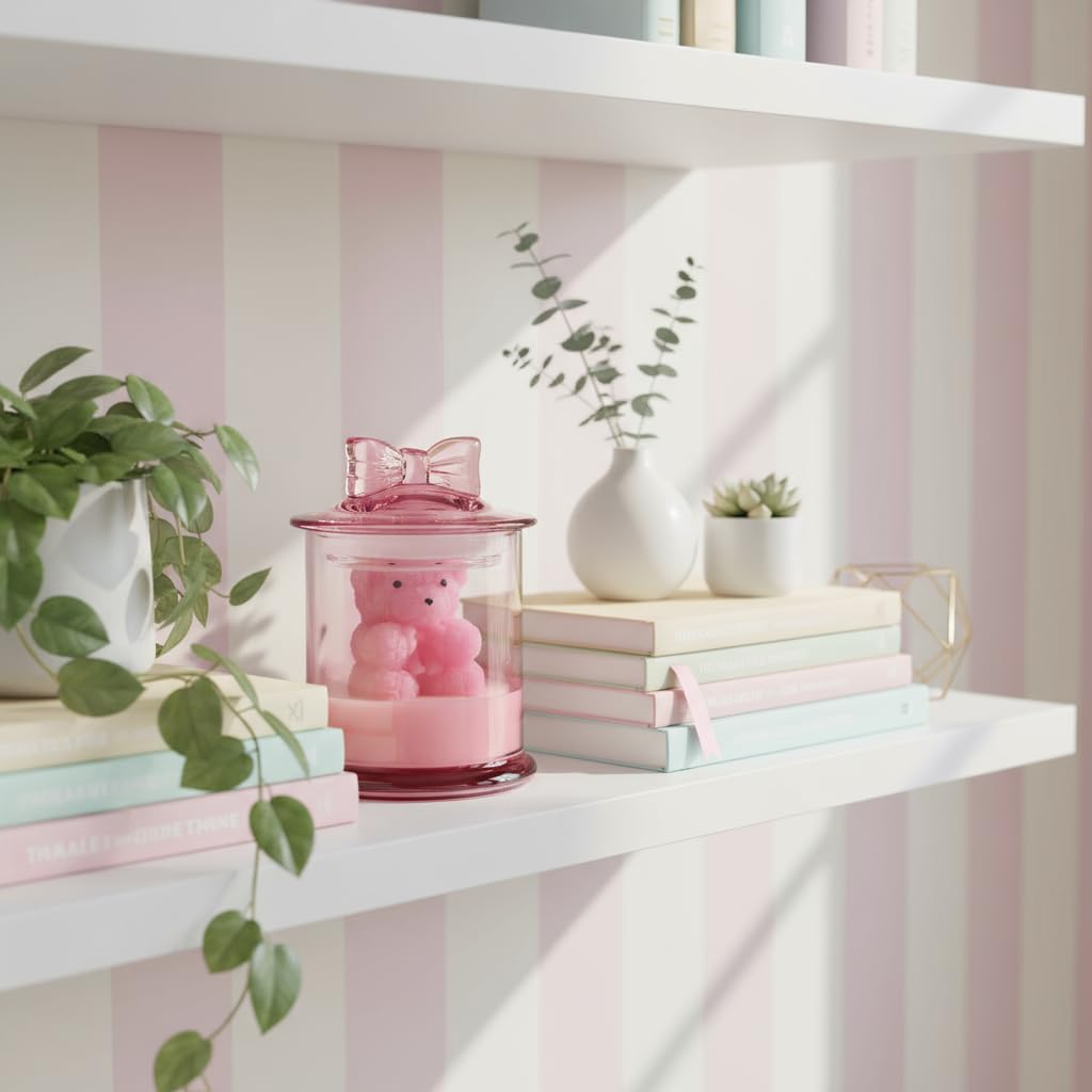 AROMA BAY Pink Peony Scented with Pink Bear Candle, Pink Decorative Candle Gifts, Friendship Gifts for Best Friends, BFF, Coworker, Back to School Gift, Gift for Mom