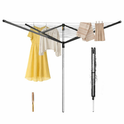 CROS 196ft Outdoor Umbrella Clothesline, Rotary Dryer with 4 Arms, 88LB Heavy Duty, Foldable & Adjustable Height, 360° Rotating Laundry Drying Rack with Ground Spike for Yard Patio Garden