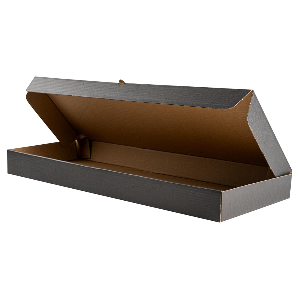 Restaurantware Eco Pie 24 x 12 x 2 Inch Flatbread Takeaway Boxes 50 Sturdy Corrugated Pizza Boxes - E-Flute Design Tab-lock System Black and Kraft Paper Pizza Boxes Disposable For Flatbreads