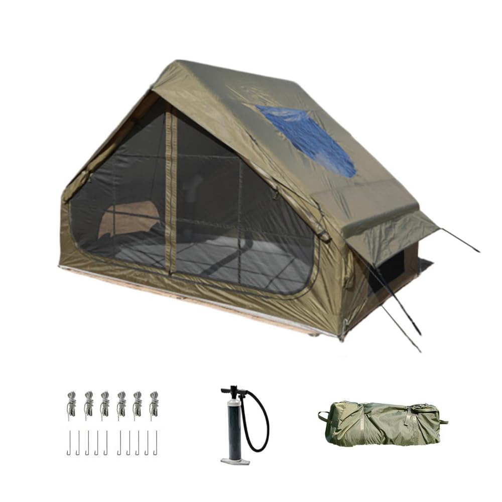 Quick Setup Inflatable Tent with Skylight for 4-6 Person, Waterproof Oxford Air Glamping Tents Breathable Mosquito-Proof Screens (Green 6.3㎡ Inflatable Tent (with Chimney Port), Green)