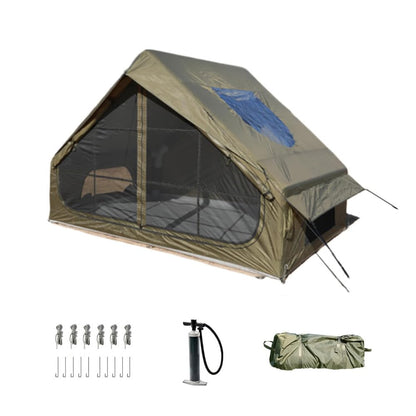 Quick Setup Inflatable Tent with Skylight for 4-6 Person, Waterproof Oxford Air Glamping Tents Breathable Mosquito-Proof Screens (Green 6.3㎡ Inflatable Tent (with Chimney Port), Green)