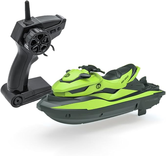 Miracland 2.4GHz Remote Control Jet Ski High Speed RC Motorboat Water Toy with Dual Propellers 2 Speed Levels 50 Meters Control Range (Green)