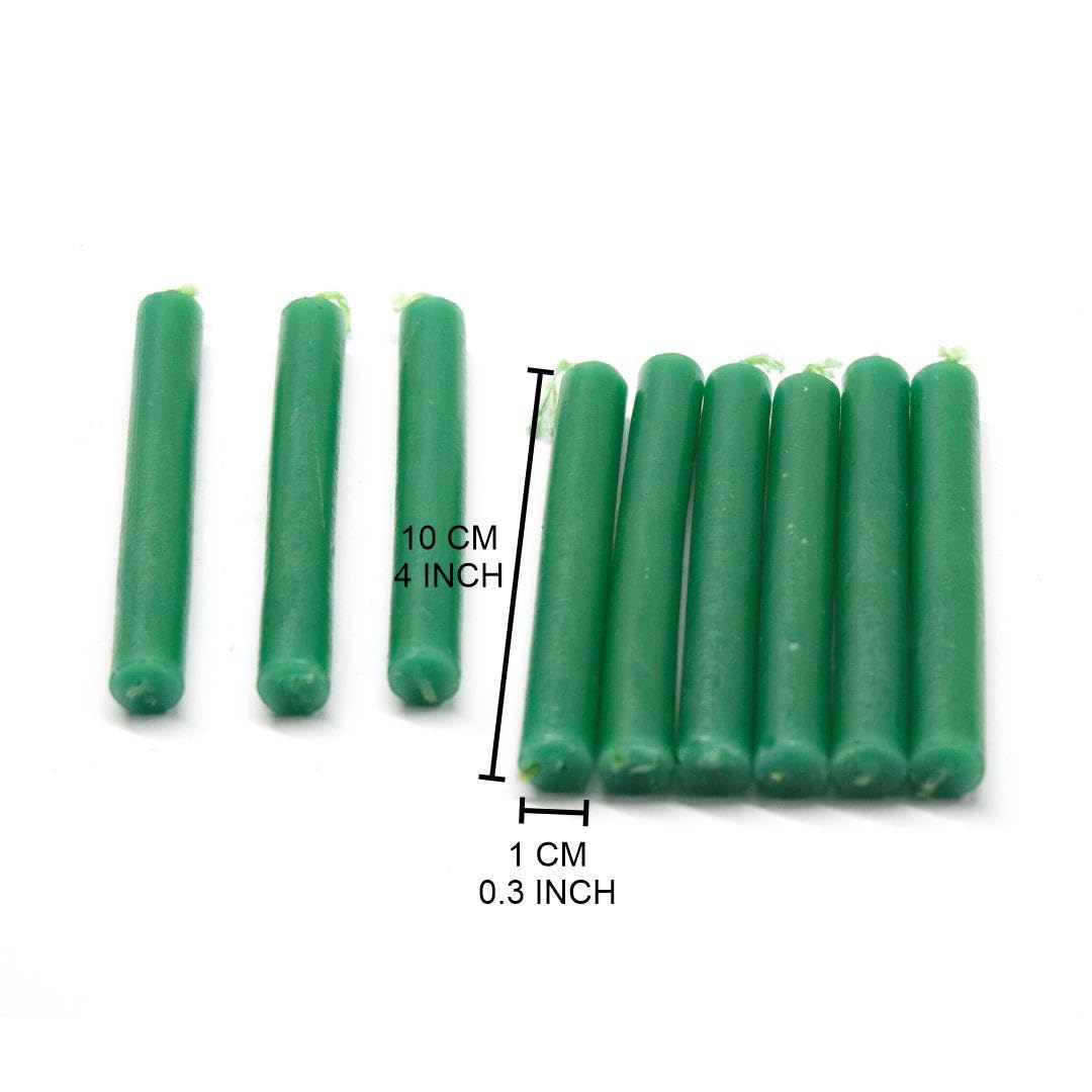 Vrinda® Set of 20-4" Mini Chime Ritual Spell Unscented Taper Candles – Ideal for Chime/Altar/Spell Work (Green)