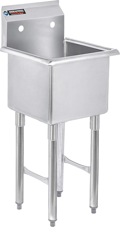 DuraSteel 304 Commercial Stainless Steel Utility Sink - 15 Inch Tub Freestanding Prep Kitchen Sink - NSF Hand Wash Station for Kitchen Sinks, Outdoor, Laundry Room, Garage Slop Small Kitchenette