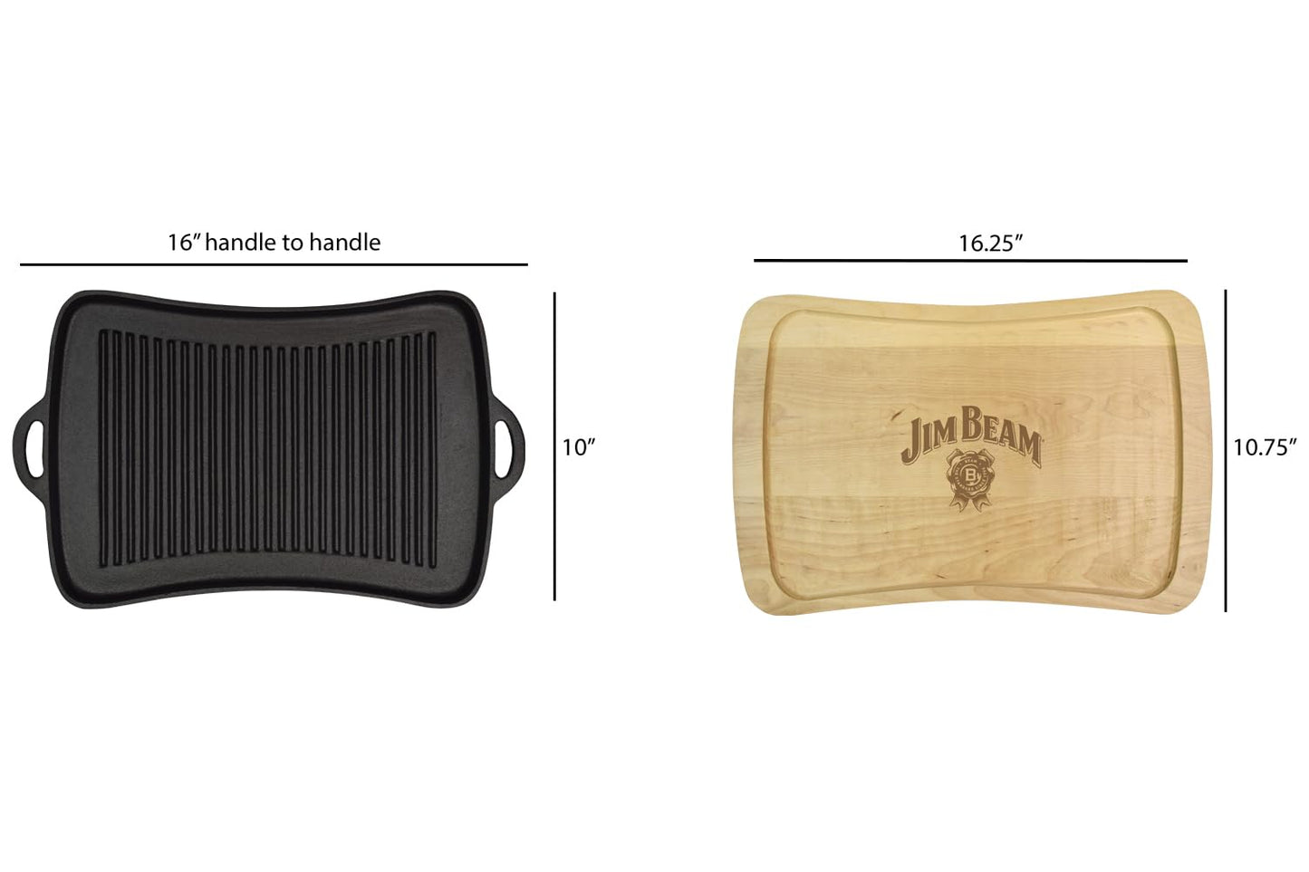Jim Beam Cast Iron Fajita Pan with Wooden Trivet, Pre-Seasoned Ideal for Barbecuing and Camping, Large, Black,JB0206 (Pack of 3)