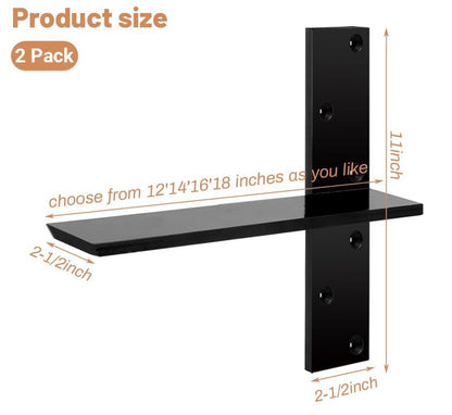 2-Pack Floating Shower Bench Brackets - 14" L x 2.5" W Heavy-Duty Hidden Countertop Wall Support Brackets, 3/8" Thick, Ideal for Floating Vanity, Cabinets, Granite,Dishwashers, Bin,and Bench Seats