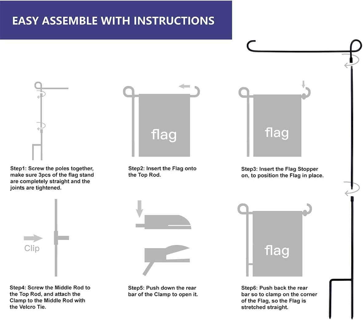 YEAHOME Garden Flag Holder - Premium Weather-Proof Metal Stand with Clip & Stopper | Outdoor Decor