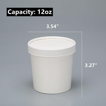 Zentriqlla 60 Pack 12 oz White Paper Ice Cream Cups with Lids, To Go Soup Containers Dessert Bowl, Microwave and Freezer Safe Food Storage Bowls for Parties, Christmas, Takeout, Picnics