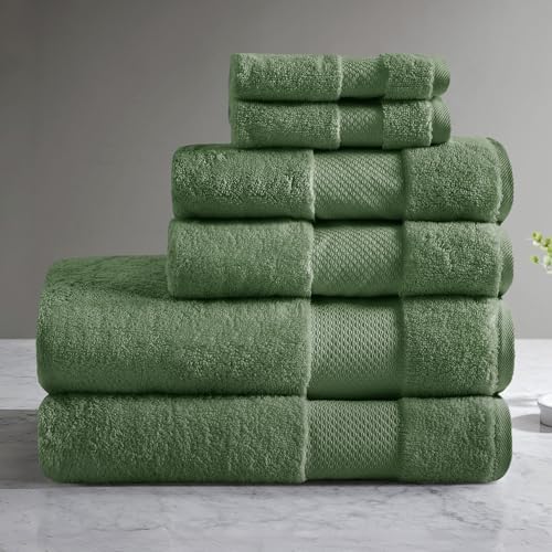 Madison Park Turkish Bath Towels Set - 6-Piece Luxury 100% Cotton, Highly Absorbent & Quick Dry - Green