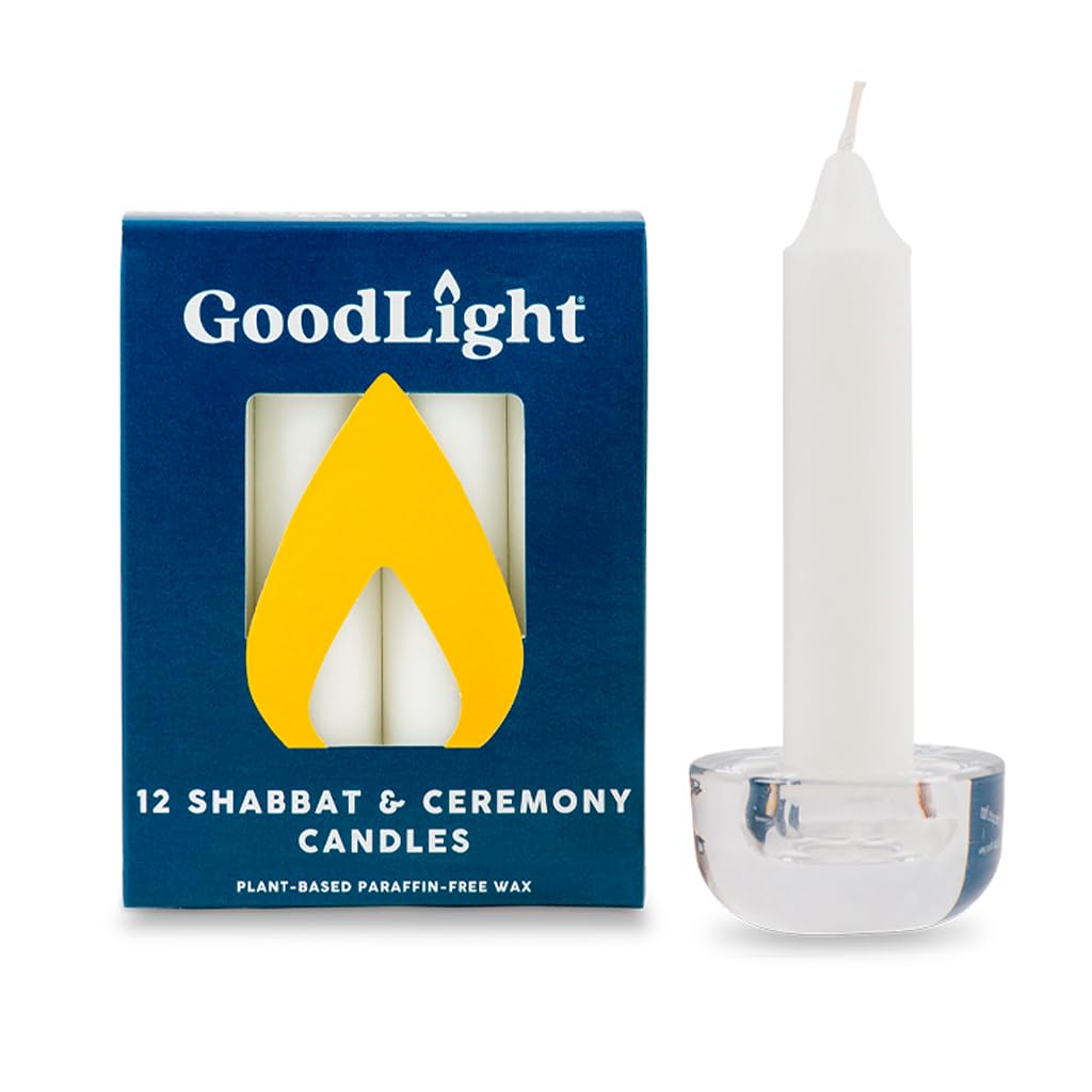 GoodLight Paraffin-Free Shabbat Shabbos Sabbath Candles - Pack of (12) White