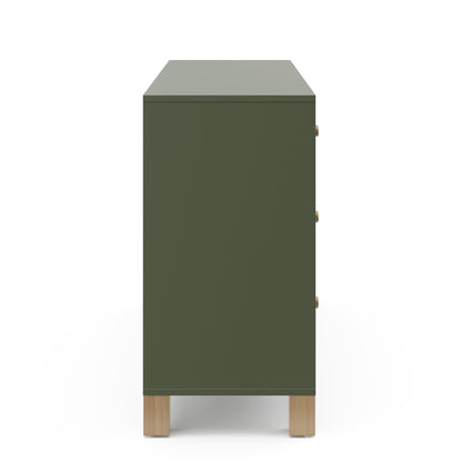 Storkcraft California 6-Drawer Double Dresser (Olive with Driftwood) - GREENGUARD Gold Certified, Interlocking Drawer System, Dresser Drawer Organizer for Kids Bedroom