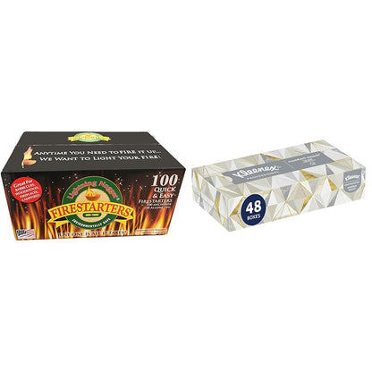 Lightning Nuggets N100SEB Super Economy Box Fire Starter, Tan Brown, 100 Count (Pack of 1) & Kleenex® Professional Facial Tissue (21606), 2-Ply, White, Flat Facial Tissue Boxes for Business