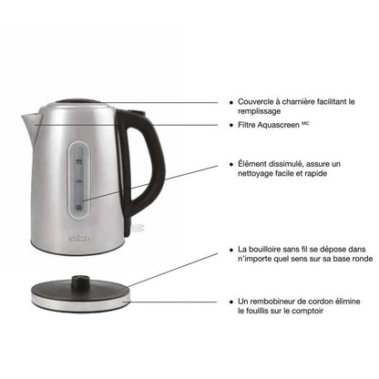 Salton Cordless Electric Stainless Steel Kettle, Water Boiler and Tea Heater, 1.7 Liter/Quart with Automatic Shut-Off and Boil-Dry Protection, Water Level Window, 1500 Watts (JK1903)