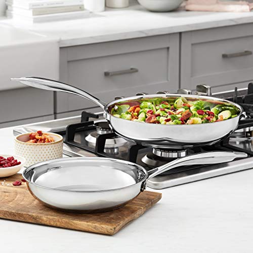 Amazon Basics 2-Piece Oven Safe, Riveted Handle Stainless Steel Induction Frying Pan Set - Silver, 8-inch & 10-inch