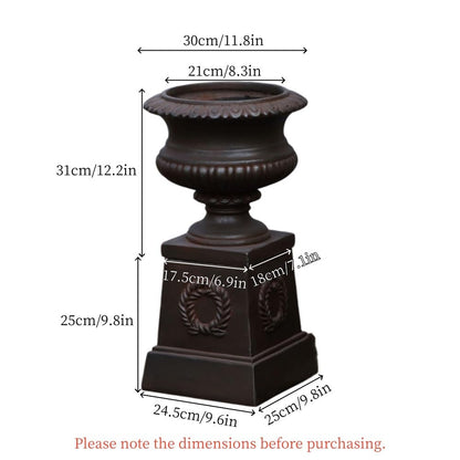 Creative Magnesium Oxide Flower Pots, Vintage Distressed Urn Planter, Outdoor Large Pedestal Planter, Freestanding Fluted Planter for Garden and Patio(Brown)