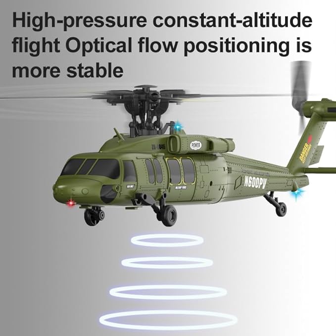 Hanll Black Hawk K200 6CH Simulation RC Helicopter with Brushless Motor Optical Flow &amp Altitude Hold One-Key Inverted Flight 2.4G Remote Control High Simulation Aerobatic Model (Green/1 Batter
