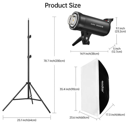 Godox SK400IIV 400Ws Photo Studio Strobe Flash Light Kit,GN65 2.4G X System,Bowens Mount with 10W LED Modeling Lamp,Tripod Stand,Softbox,Reflector for Wedding,Portrait,Fashion,Product Photography