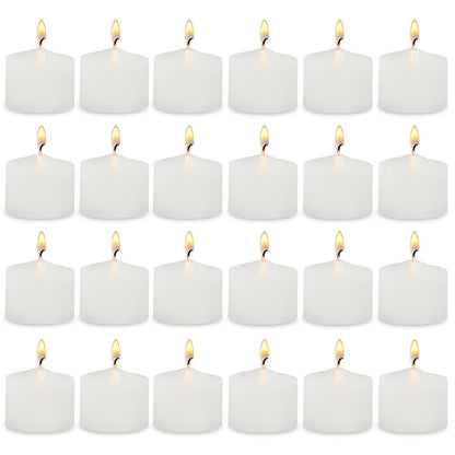 White Votive Candles - Pack of 24, 100% Fully Refined Paraffin Wax, Smokeless, Unscented, for Home Decor, Spa, Weddings, Birthdays, Holidays, Party