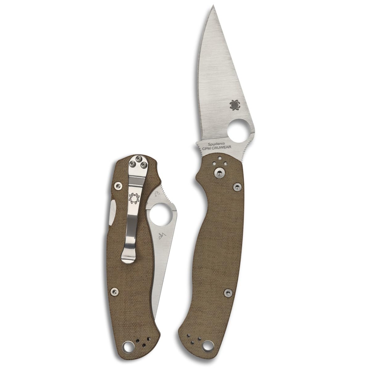 Spyderco Para Military 2 Folding Pocket Knife with 3.4" CPM Cru-Wear Steel Blade and Micarta Handle - EDC Knife for Men and Women, Perfect for Hunting, Tactical, Camping - PlainEdge - C81MPCW2