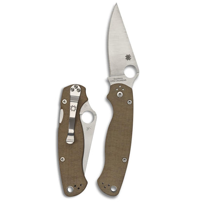 Spyderco Para Military 2 Folding Pocket Knife with 3.4" CPM Cru-Wear Steel Blade and Micarta Handle - EDC Knife for Men and Women, Perfect for Hunting, Tactical, Camping - PlainEdge - C81MPCW2