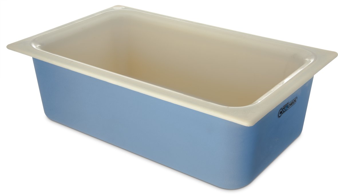 Carlisle FoodService Products Coldmaster Coolcheck Full Size Food Pan Insulated Food Pan with Refrigerant Gel Filling, Plastic, 15 Quarts, White, Blue