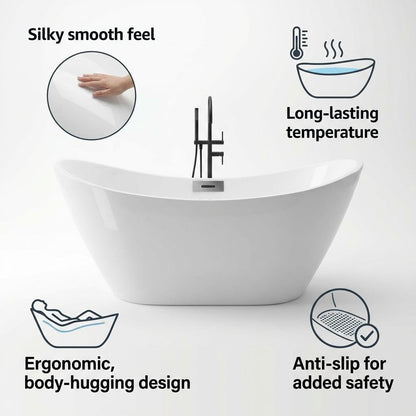 Garvee 67" Acrylic Freestanding Bathtub, Modern Deep Soaking Tub, cUPC Certified Free Standing Tub, Chrome Drain/Overflow, White Acrylic, Sky White