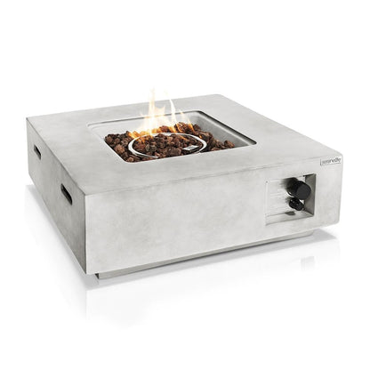 SereneLife Propane Gas Fire Pit Table - 40,000 BTU Square Outdoor Firepit with Cover, Lava Rock, and Adjustable Flame Height