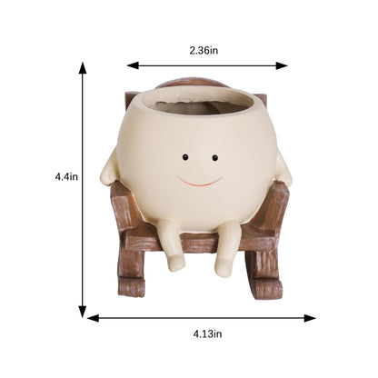 QIAOLY Rocking Chair Face Resin Planter Pot with Drainage Cute Flower Pots for Succulents Plants Live Indoor Outdoor Planters for Houseplants Gift Small (Small)