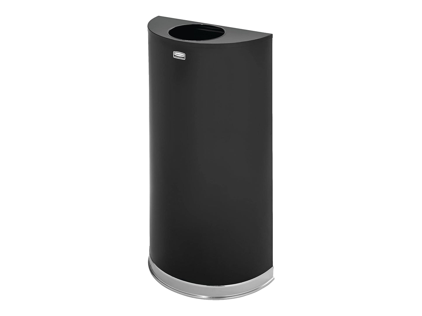 Rubbermaid Commercial Products Metallic Series Open Top Trash Can Half-Round 12-Gallons Black/Chrome Indoor/Outdoor Garbage Can/Bin with Side Opening for Lobby/Office/School/Restaurant
