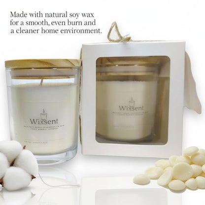 Wixsent Unscented Soy Wax Candle 7oz – Fragrance Free Clean Burn Candle in Clear Glass Jar with Bamboo Lid, Cotton Wick, Minimalist Gift Candle for Home with Gift Box