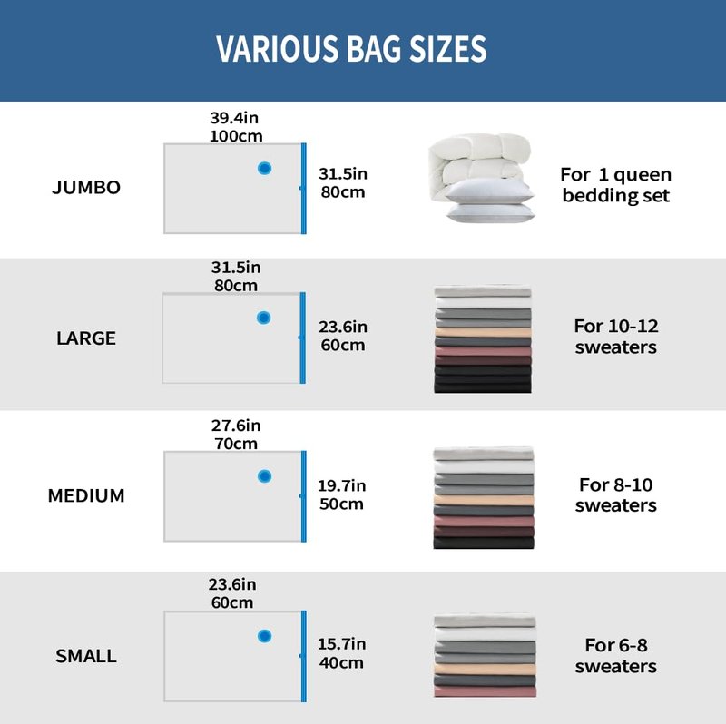 20 Pack Space Saver Vacuum Storage Bags for Clothing Travel, Vacuum Seal Compression Bags for Clothes, Packing, Luggage, Blankets, Comforters and Pillows, Electric Pump Included
