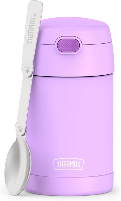 THERMOS FUNTAINER 16 Ounce Vacuum Insulated Food Jar - Stainless Steel with Folding Spoon | Neon Purple