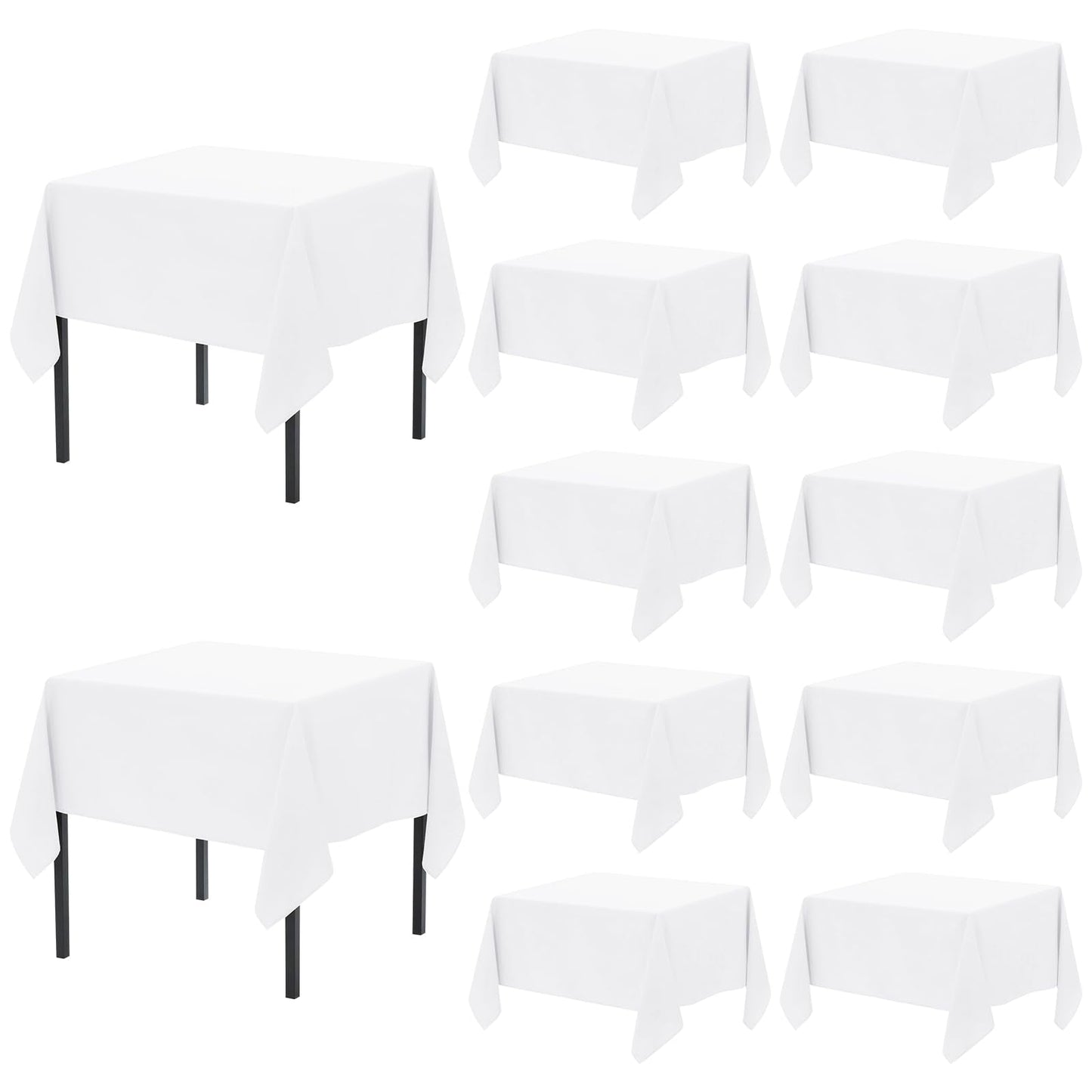 12 Pack Black Square Tablecloths, 52 x 52 Inch Square Table Cloth Stain and Wrinkle Resistant Washable Polyester Tablecloth for Square Tables, Black Square Tablecloth for Wedding Party Buffet