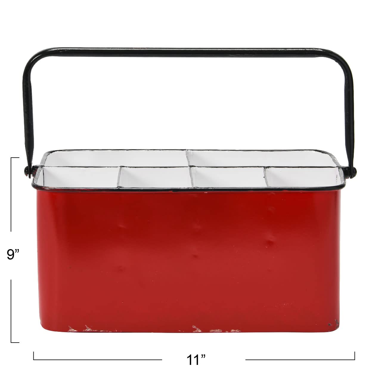 Creative Co-Op Farmhouse Metal Storage Caddy with 6 Compartments and Handle, Distressed Red and White