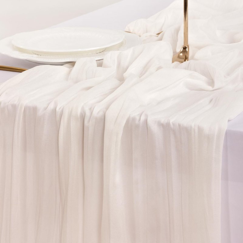 Socomi 6pcs Ivory White Cheesecloth Table Runner Summer Boho Rustic Gauze 120 inch 10FT Cheese Cloth Sheer Runner for Wedding Party Baby Shower Birthday Home Decor Holiday Decorations