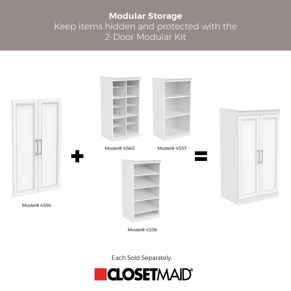 ClosetMaid Modular Storage Pair Set, 2 Glass Pane Doors, Wood Closet Organizer Shaker Style, Add On Accessory for Shelf Units, White, 34.88" H x 21.02" W x 1.81" D