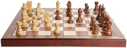 20 Extra Large Folding Chess Set - Walnut Wood Board &amp Weighted PVC Pieces - Portable Tournament Game for Adults Travel Gifts (Perfect for Beginners &amp Adults)