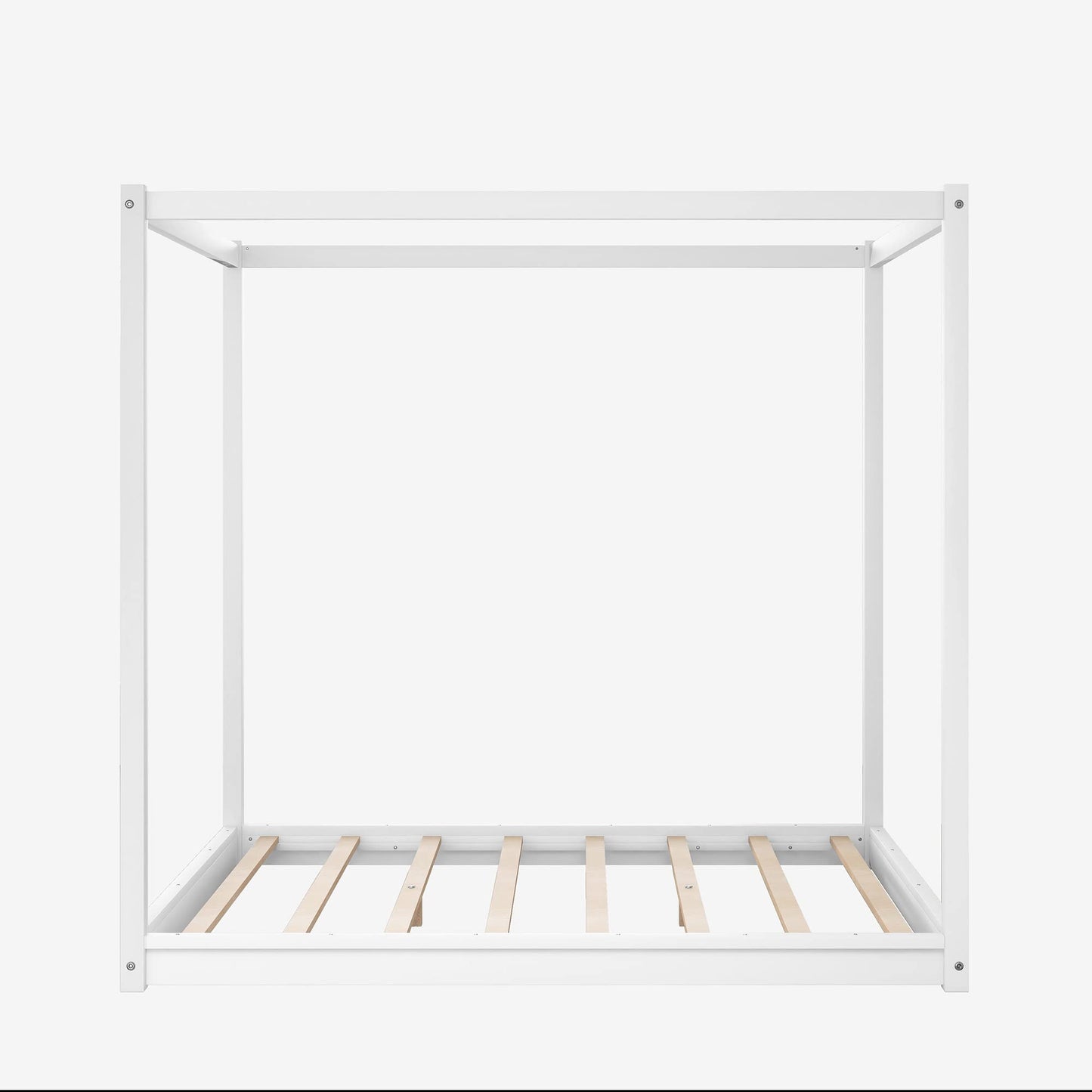 Merax Wooden Canopy Platform Bed Frame Queen Size Floor Bed/Mattress Foundation with Slat Support White