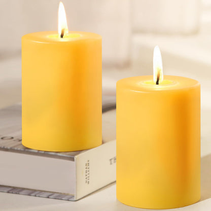 Natural Beeswax Pillar Candle, 120 Hours Long Burning Emergency Candles Unscented Pure Beeswax Pillar Candles 3x4in Dripless Bees Wax Candles for Home Paryer Parties, 2 Packs