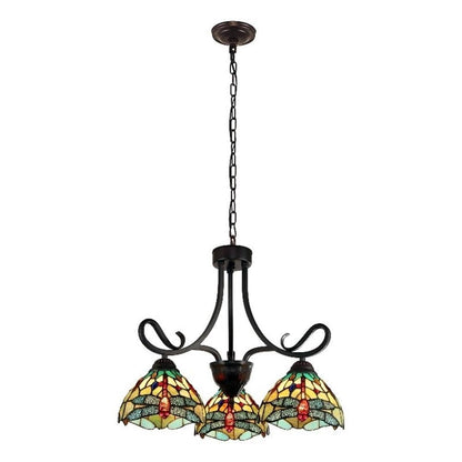 Chloe Lighting Empress Dragonfly Mini Chandelier, 3 Light, 24in Wide, Dark Bronze, Multicolor, Model CH3T471GD24-DD3