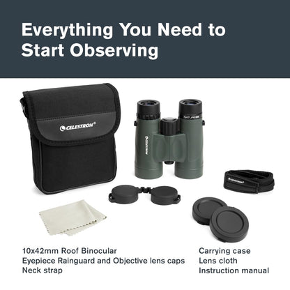 Celestron - Nature DX 10x42 Binoculars – Ideal for Birding and Outdoors – 42mm Objective Lenses – 5.8° Field of View – BaK-4 Prisms – Fully Multi-Coated – Waterproof and Fogproof