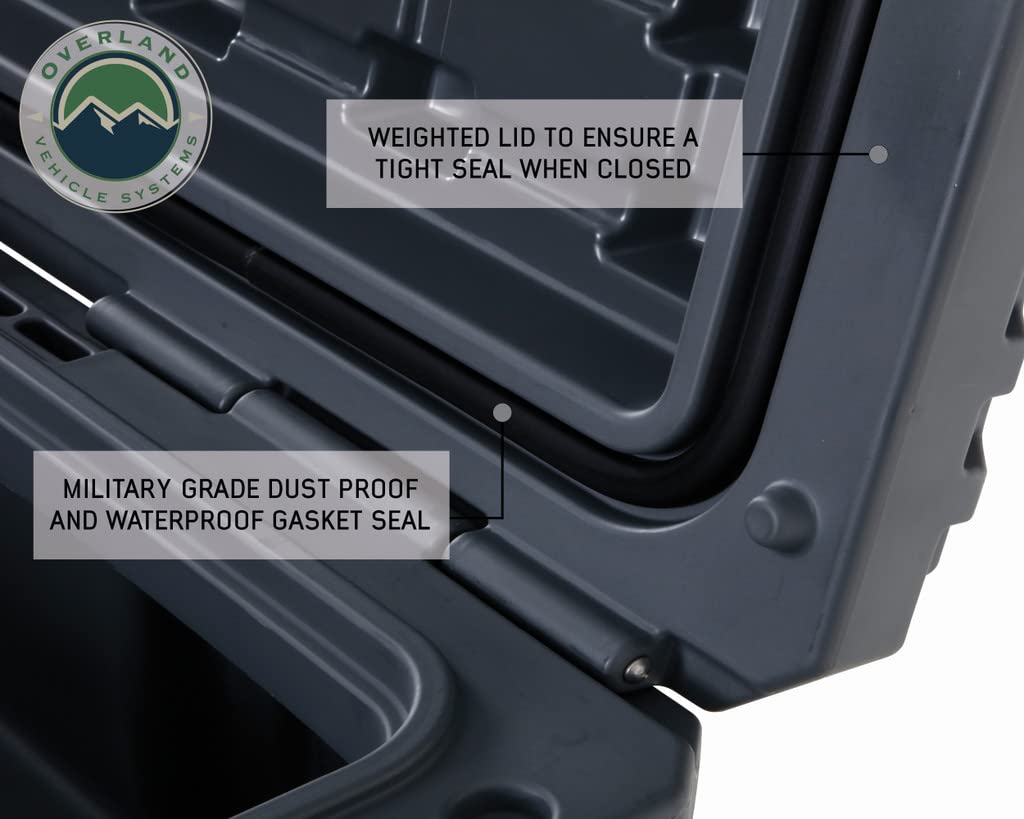 Overland Vehicle Systems 40100011 Dark Gray 95 QT Dry Box Storage with Drain and Bottle Opener | Waterproof Seal | Heavy-Duty Latches and Nylon Handles | Keeps Gear Safe, Dry and Organized