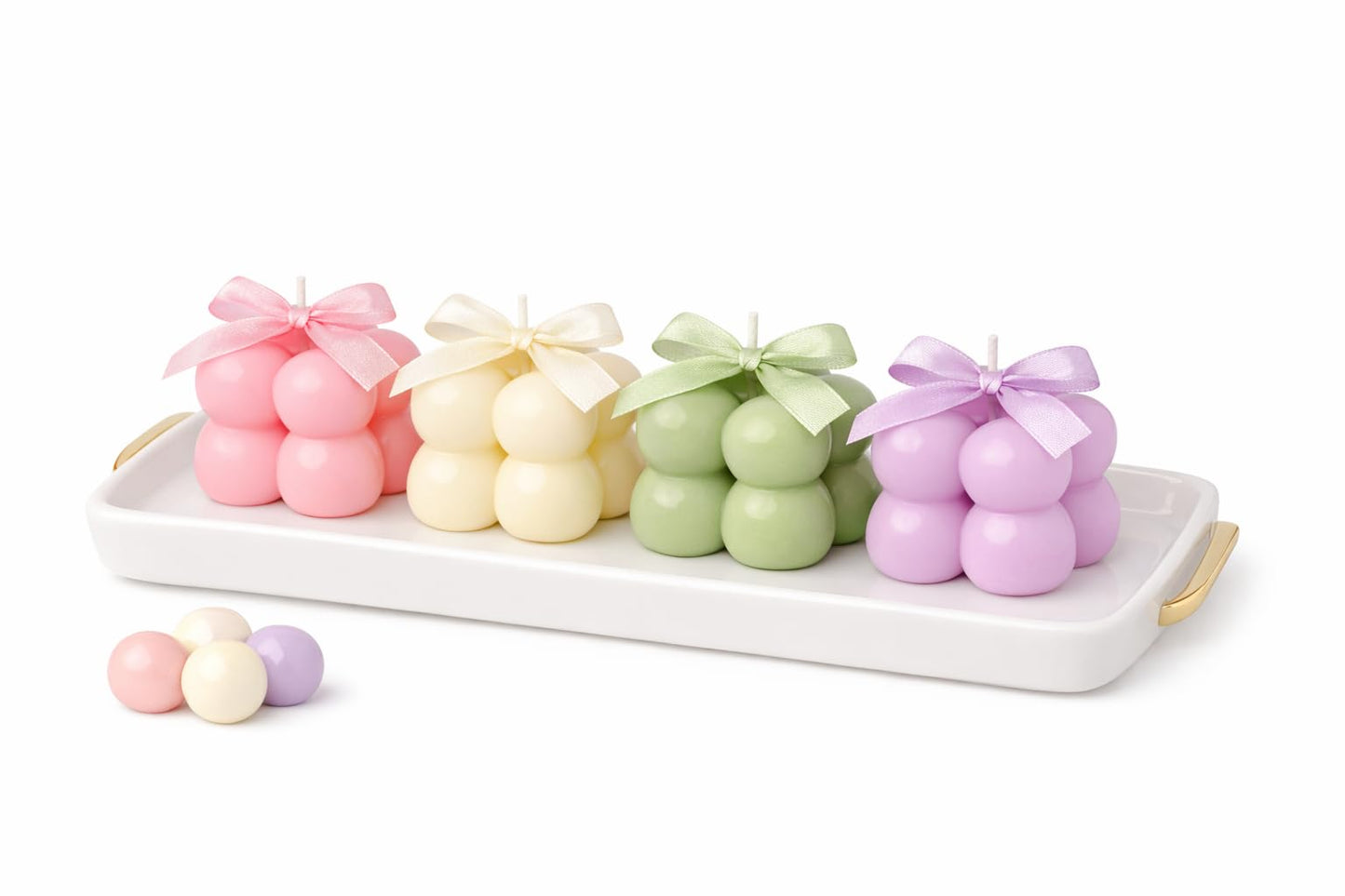 Terreux Mind & Body Mini Bubble Candles Wedding Favors, 30 Sets, 1.6", White, with Thank You Card and Ribbon, Bridal Baby Shower Gifts, Baptism Gift for Guests (Ivory)