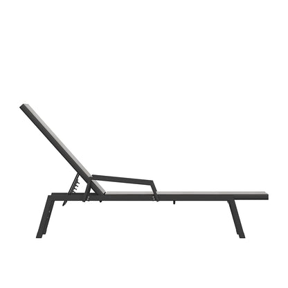 Flash Furniture Brazos Set of 2 Adjustable Chaise Lounge Chairs with Arms, All-Weather Outdoor Five-Position Recliners, Black/Gray