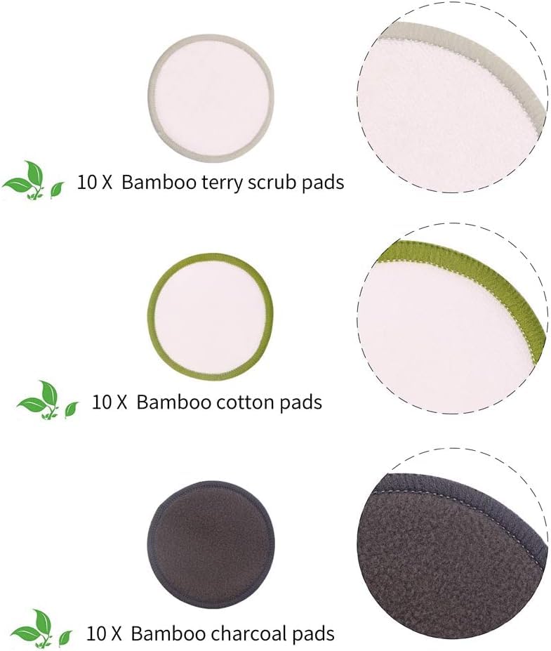 Chloven 30 Pack Reusable Makeup Remover Pads - Bamboo Cotton Rounds for Toner, Washable, Eco-Friendly for All Skin Types with Cotton Laundry Bag
