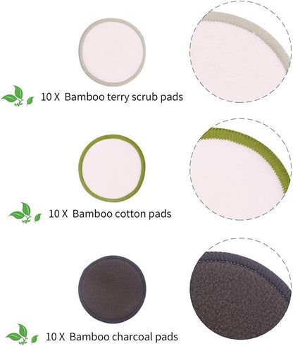 Chloven 30 Pack Reusable Makeup Remover Pads - Bamboo Cotton Rounds for Toner, Washable, Eco-Friendly for All Skin Types with Cotton Laundry Bag
