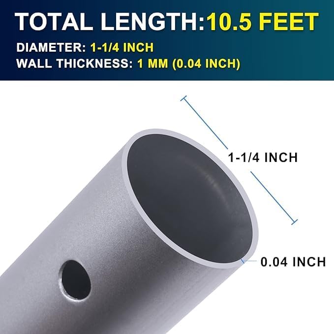 POOLAZA Pool Pole - Dual-Handle Anodized Aluminum Skimmer Pole, Telescopic Up to 10.5 Ft for Easy Cleaning